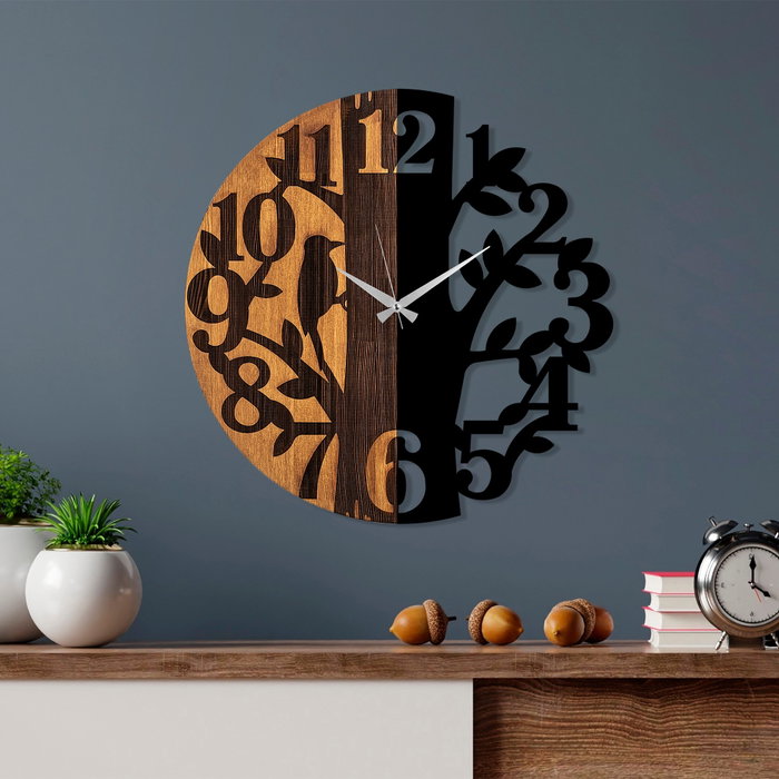 Wallity Reloj de Pared Decorativo de Madera 71 56 cm Madera y Metal Nogal y Negro